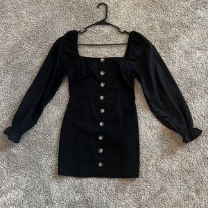 Kittenish Black Long Sleeve Button Dress